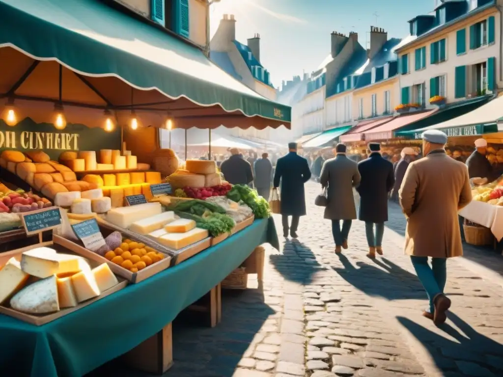 Un mercado francés bullicioso con productos frescos y locales, influencia gastronomía francesa tendencias culinarias