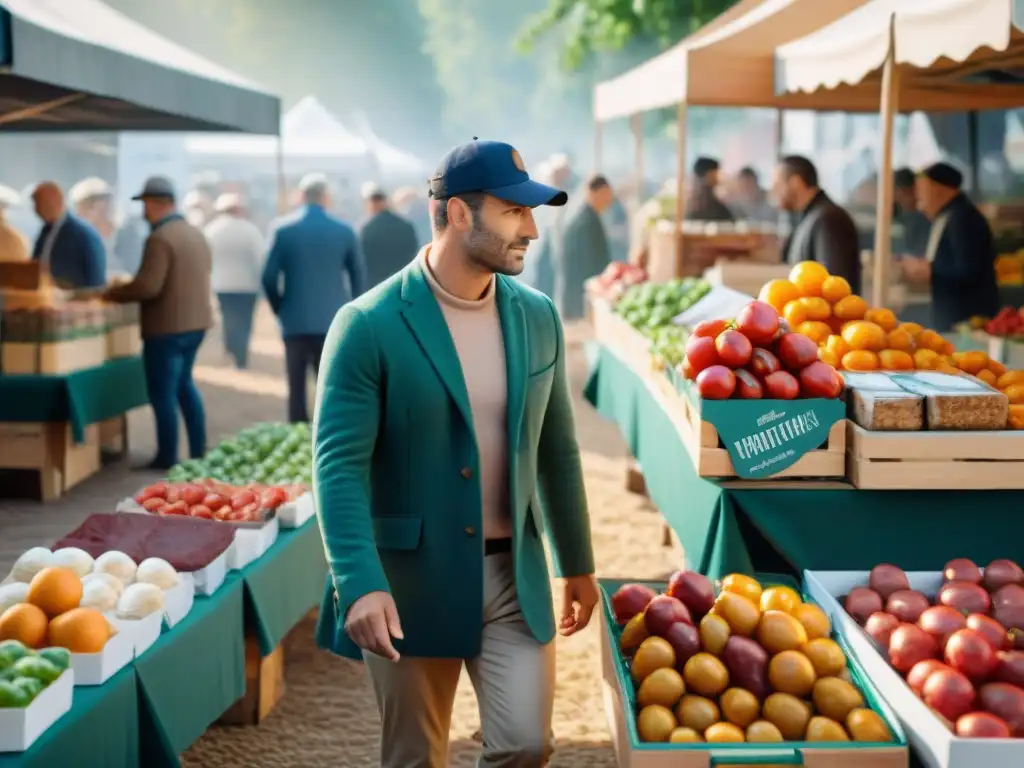 Mercado francés bullicioso con productos locales y delicias gastronómicas