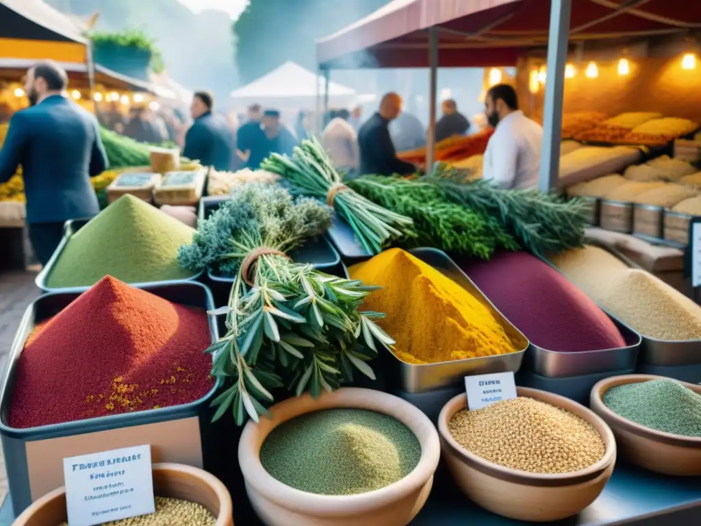 Un mercado francés lleno de vida y color con especias frescas