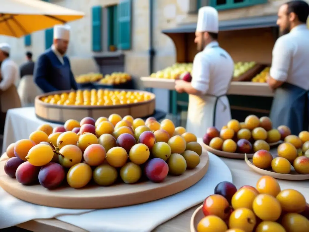 Un mercado francés rebosante de Mirabelles de Lorraine auténticas delicias, chefs inspirados por el sabor y la cultura