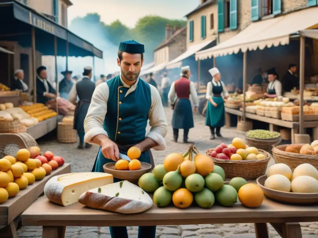 Mercado francés del siglo XVIII con innovaciones culinarias gastronomía francesa