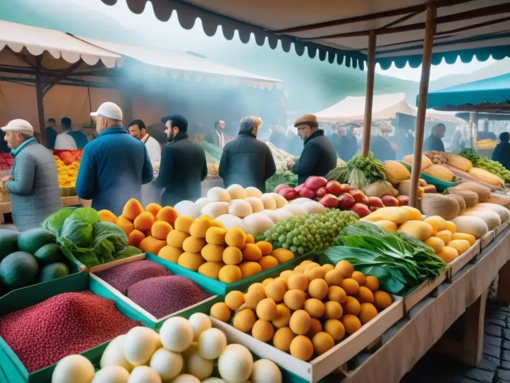 Un mercado francés tradicional rebosante de vida con productos frescos y coloridas especias