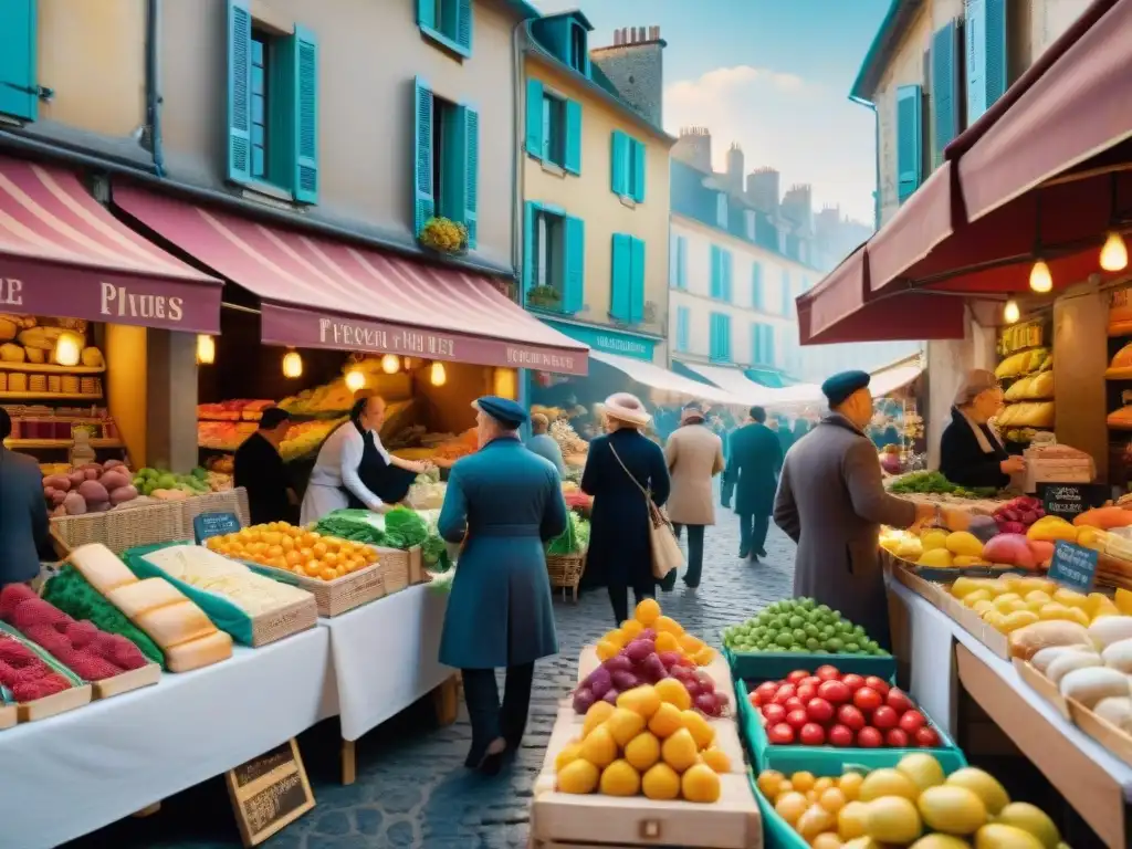 Un mercado francés tradicional rebosante de vida y colores