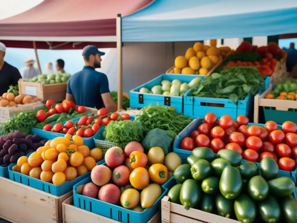 Un mercado agrícola en el sur de Francia rebosante de productos frescos en la dieta mediterránea