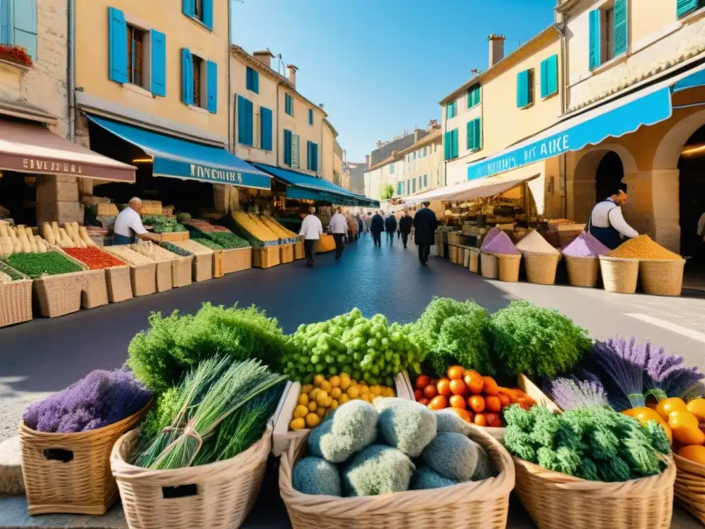 Un mercado tradicional provenzal en Francia rebosante de hierbas auténticas