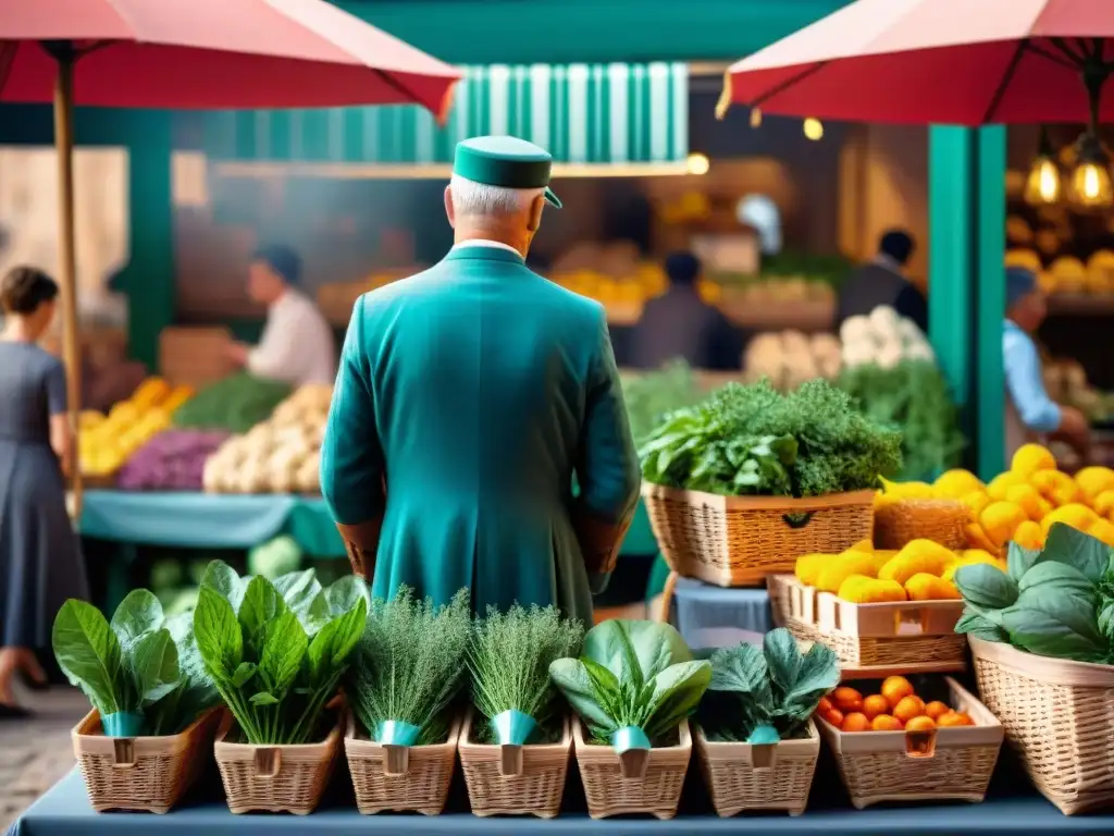Un mercado tradicional provenzal rebosante de vida con hierbas de Provenza en cocina, colores y aromas cautivadores