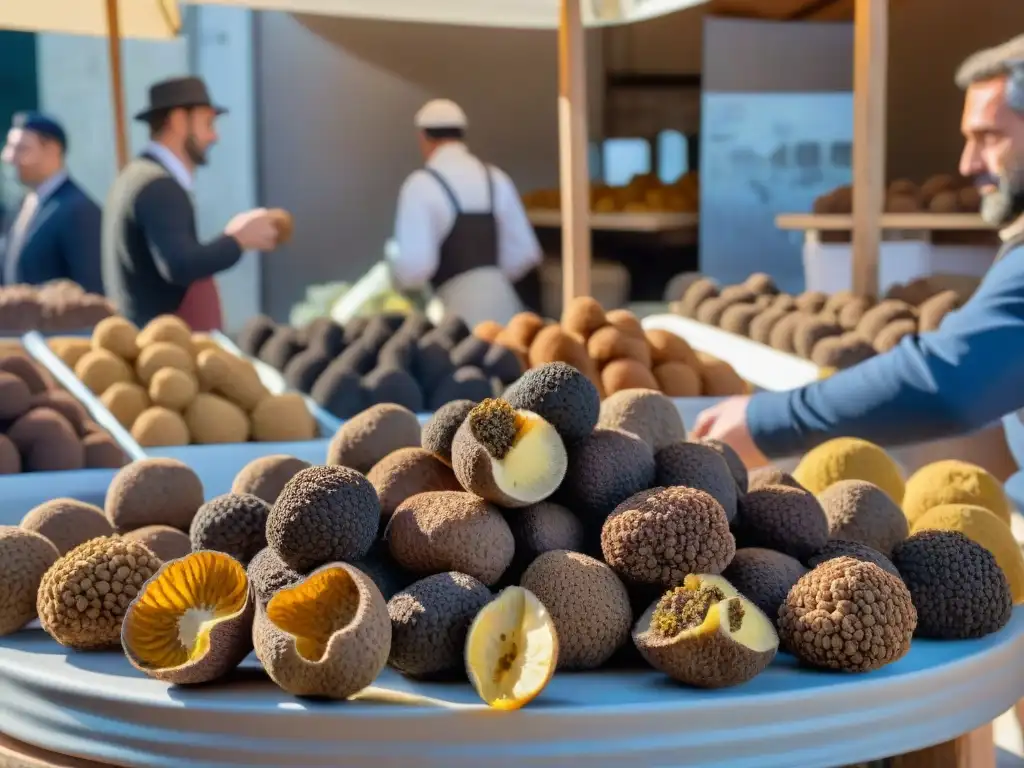 Un mercado tradicional de trufas en Provence, con detalles detallados de trufas frescas