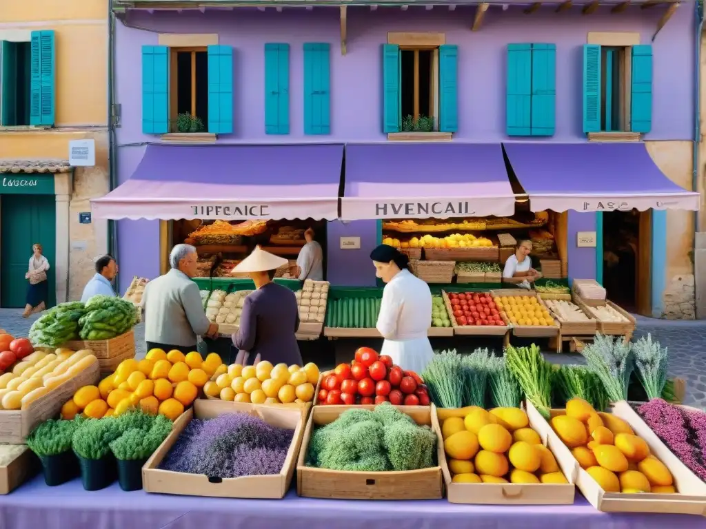 Un mercado vibrante en Provence con Gastronomía francesa Provenza influencia cultural