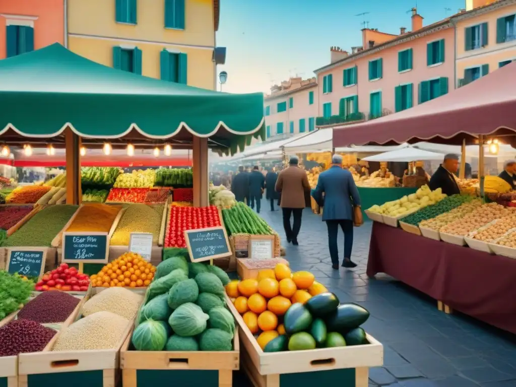 Un mercado vibrante en Niza, Francia, lleno de colores y sabores de la gastronomía francesa