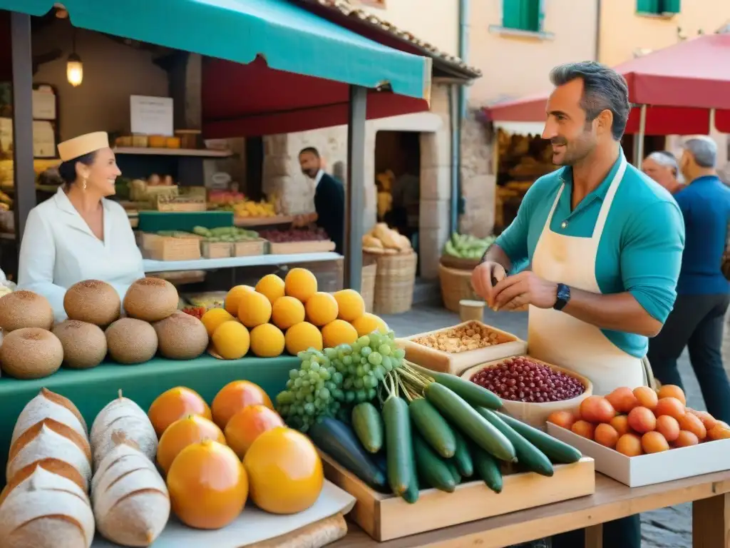 Mercado tradicional corsa: colores, sabores y pasión Un mercado corsé vibrante con sabores únicos gastronomía corsica, locales y turistas disfrutando de la autenticidad culinaria