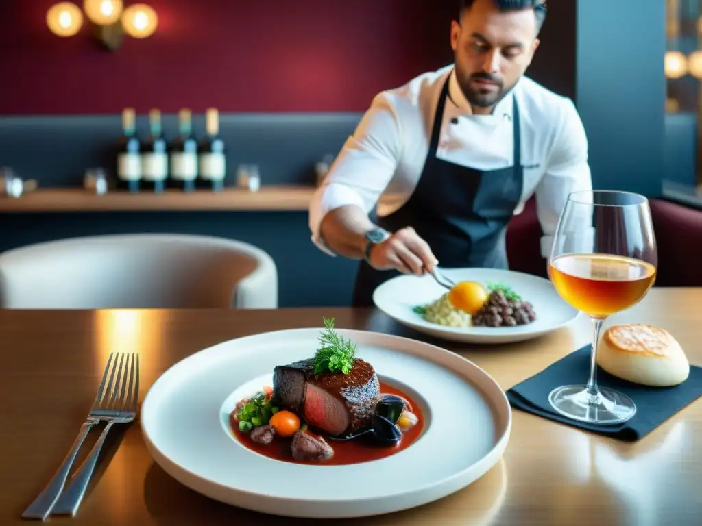 Una mesa de brasserie francesa tradicional y moderna, con chefs y platos innovadores