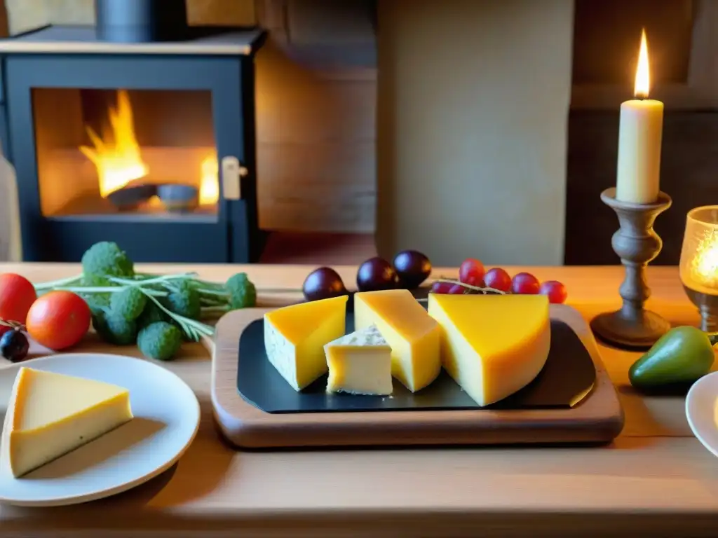 Una mesa de raclette en la campiña francesa: la mejor raclette para noche francesa con quesos, embutidos y frutas frescas