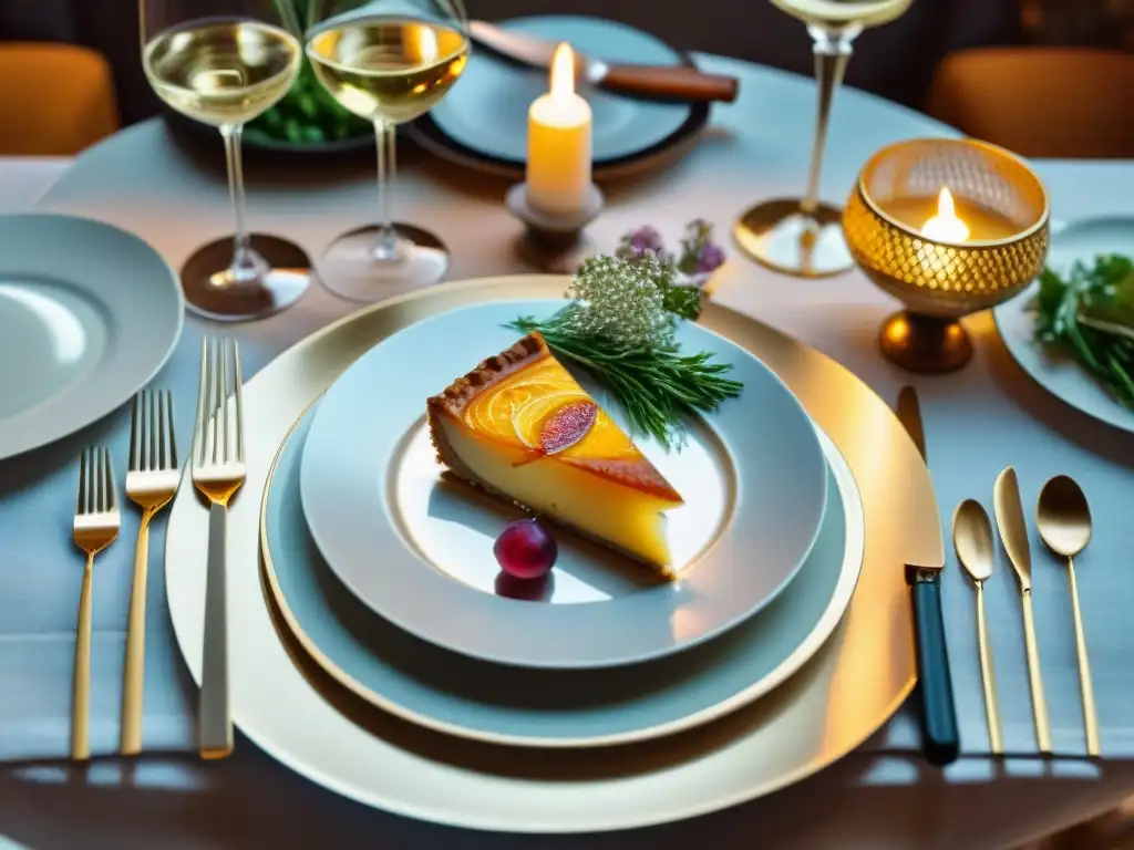 Una mesa de cena elegante con maridajes de vinos de Alsacia y exquisitos platillos en una atmósfera sofisticada