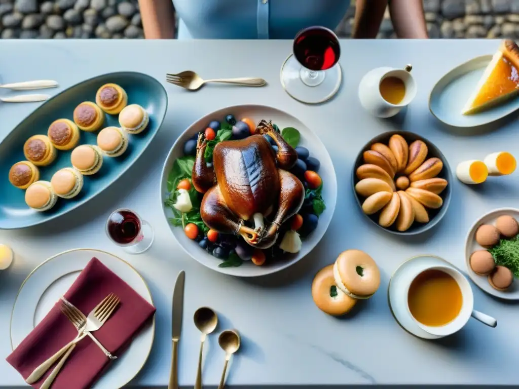 Una mesa de comedor francesa elegante y sofisticada, con platos emblemáticos y vinos de Francia