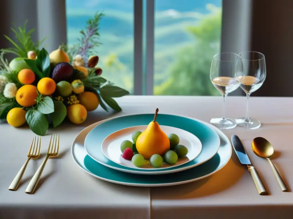 Una mesa elegantemente decorada con maridajes contemporáneos gastronomía francesa