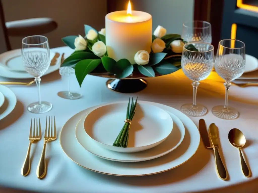 Una mesa exquisitamente decorada en Francia, reflejando la sofisticada cultura gastronómica francesa etiqueta mesa