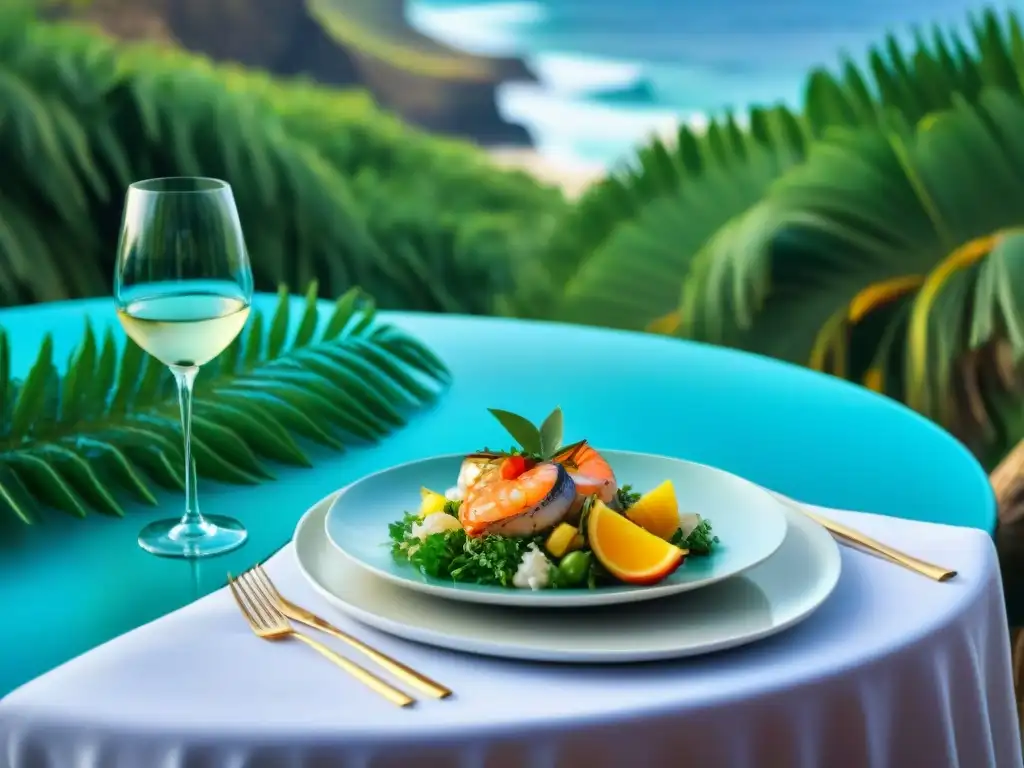 Una mesa elegante para un evento de maridaje de vinos en Reunión, con platos locales