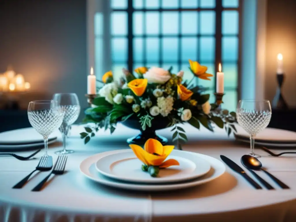 Una mesa elegante para ocasiones especiales con cocina al vacío, cubiertos de plata y flores frescas