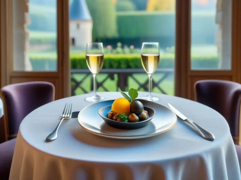 Una mesa elegante en un restaurante tradicional francés en el Valle del Loira