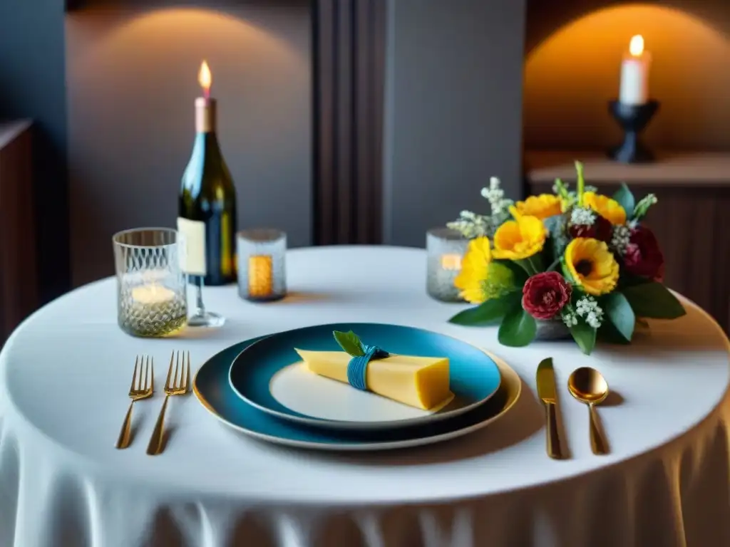 Mesa elegante con vajilla y platos típicos de Reunión, maridaje vinos locales