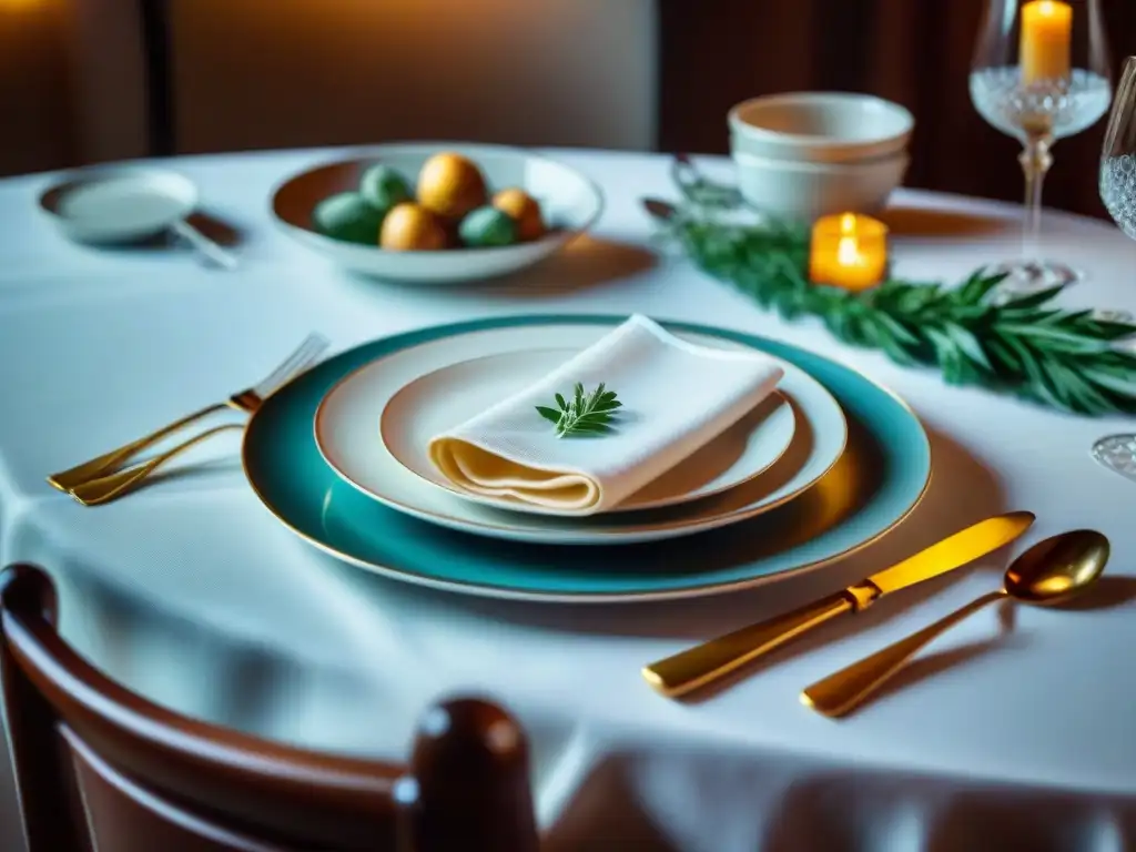 Una mesa francesa elegantemente decorada con vajilla de porcelana, cristalería brillante, cubiertos de plata y arreglos florales intricados