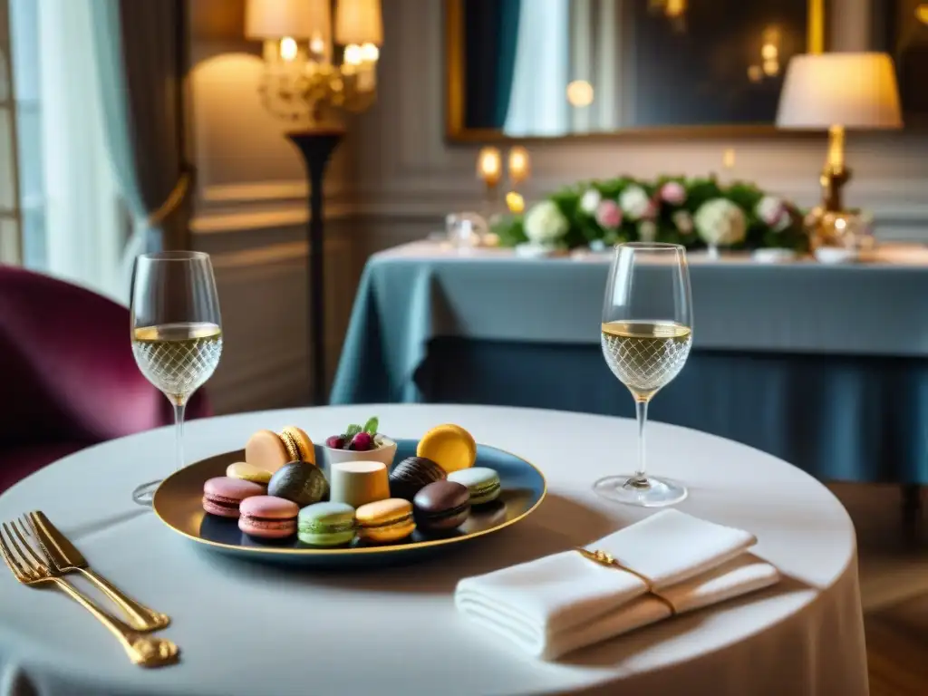 Una mesa francesa elegante repleta de exquisiteces y detalles, reflejando la cultura gastronómica francesa etiqueta mesa