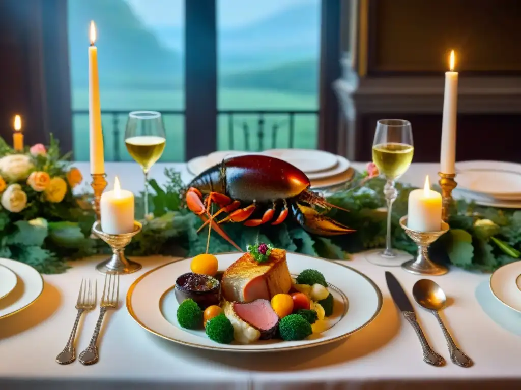 Una mesa imperial francesa del siglo XIX con exquisitos platos y cubiertos, en un ambiente de lujo y elegancia de la gastronomía francesa