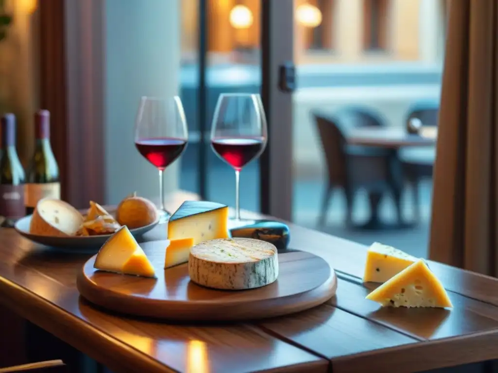 Una mesa de madera rústica adornada con vinos y quesos en un bistró oculto en Cannes