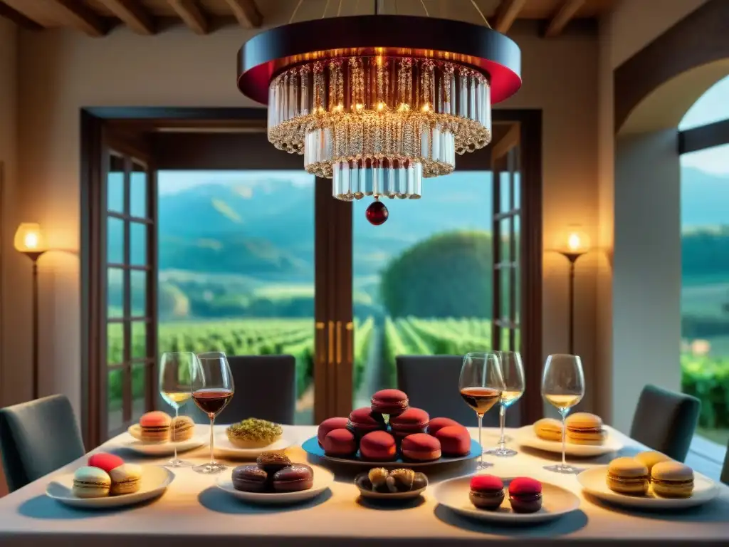 Una mesa de madera rústica en una cocina francesa acogedora, decorada con maridajes vinos tintos franceses