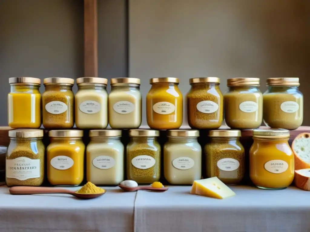 Una mesa de degustación de mostazas francesas tradicionales, con sabores únicos de diferentes regiones de Francia