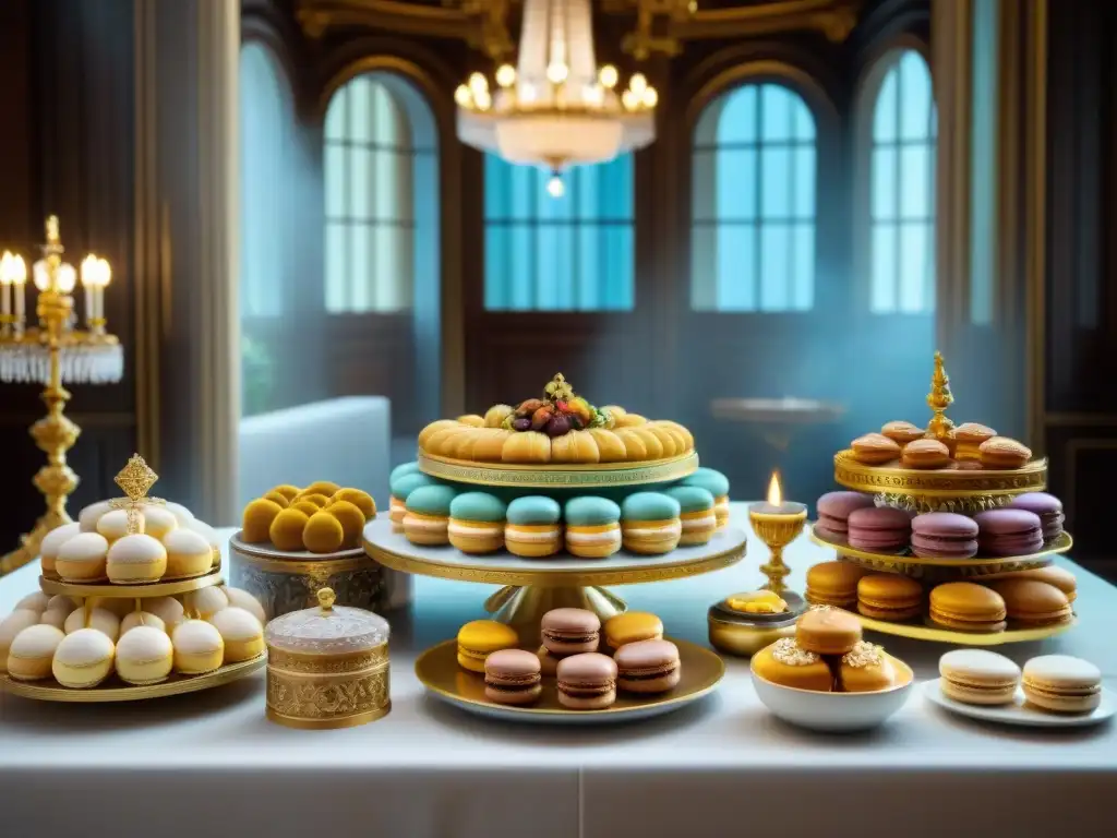 Una mesa de pastelería francesa en el cine, llena de exquisiteces barrocas y colores vibrantes