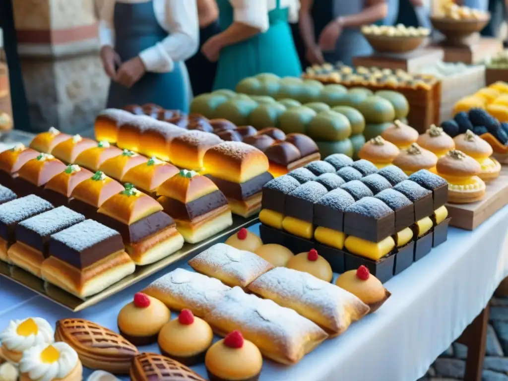 Una mesa repleta de dulces tradicionales del Languedoc en un animado mercado al aire libre en el sur de Francia, gastronomía Languedoc sur Francia