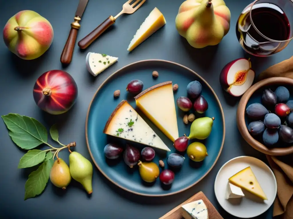 Una mesa rústica adornada con platos franceses de otoño y vinos, creando maridajes perfectos