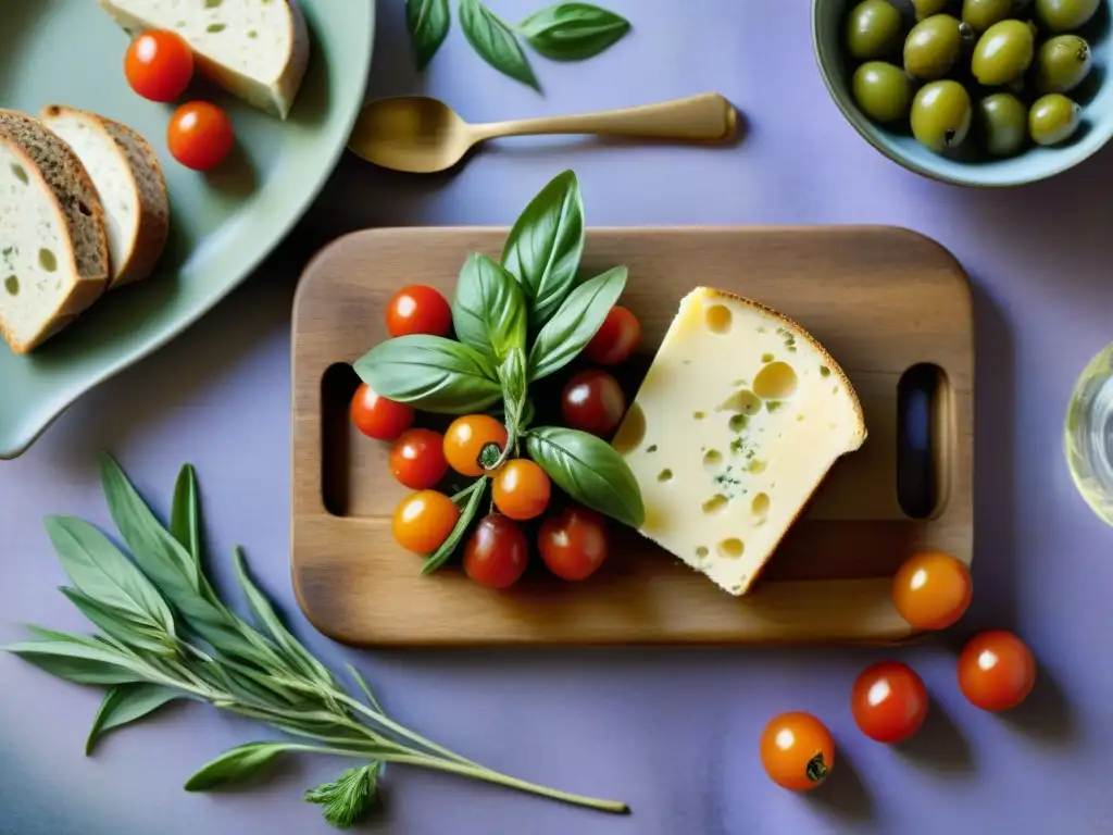 Una mesa rústica llena de alimentos coloridos y vibrantes que representan la riqueza de la Dieta Mediterránea Francesa para la salud