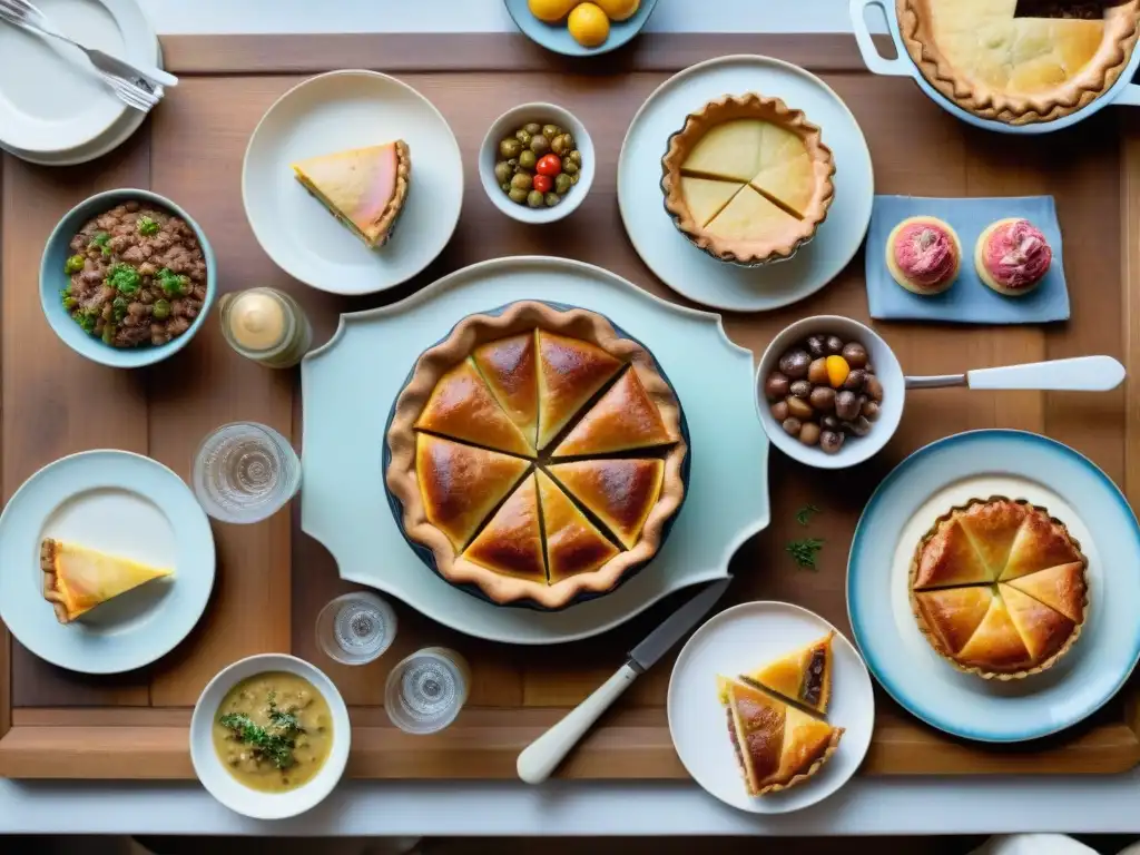 Una mesa rústica llena de variaciones regionales del 'pastel de carne' francés