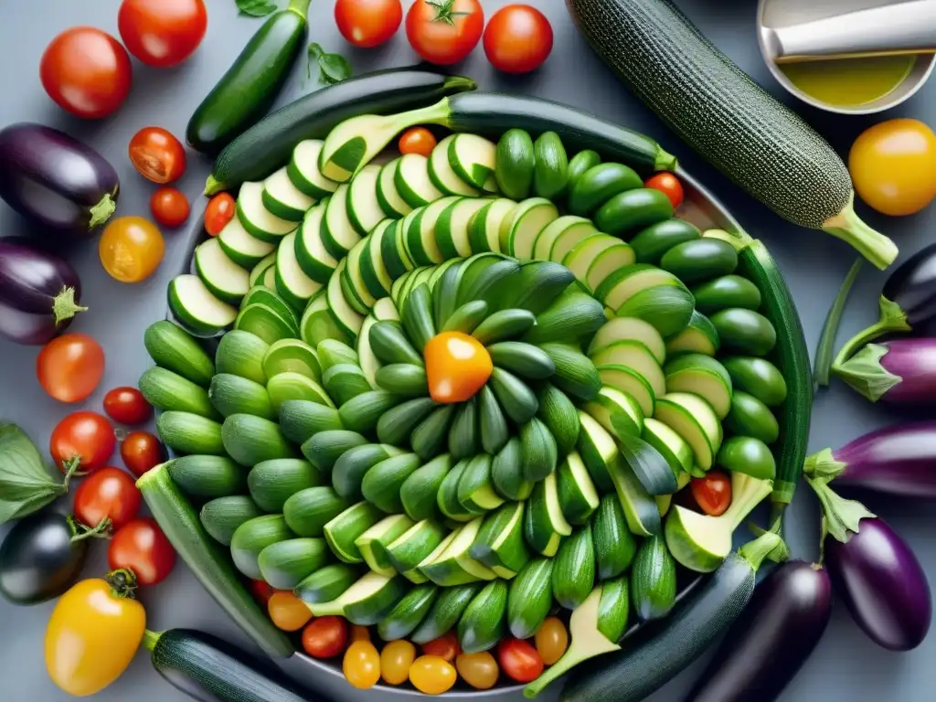 Preparación meticulosa de verduras frescas para cocinar ratatouille