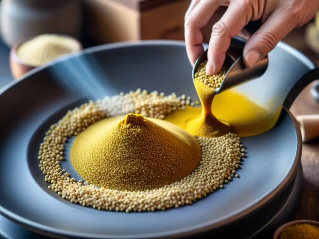 Molienda de semillas de mostaza en una cocina francesa, mostrando los orígenes y usos de la mostaza de Dijon