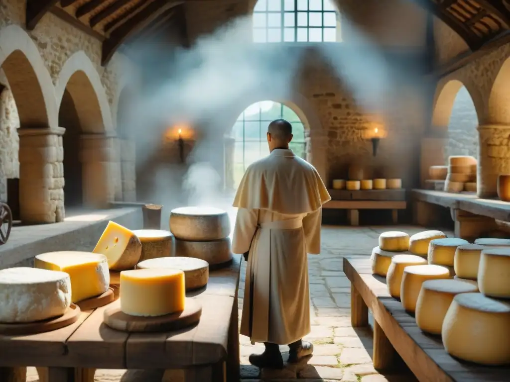 Monasterio ancestral: monjes elaborando queso francés artesanal Un monasterio centenario en Francia, donde monjes elaboran queso artesanal