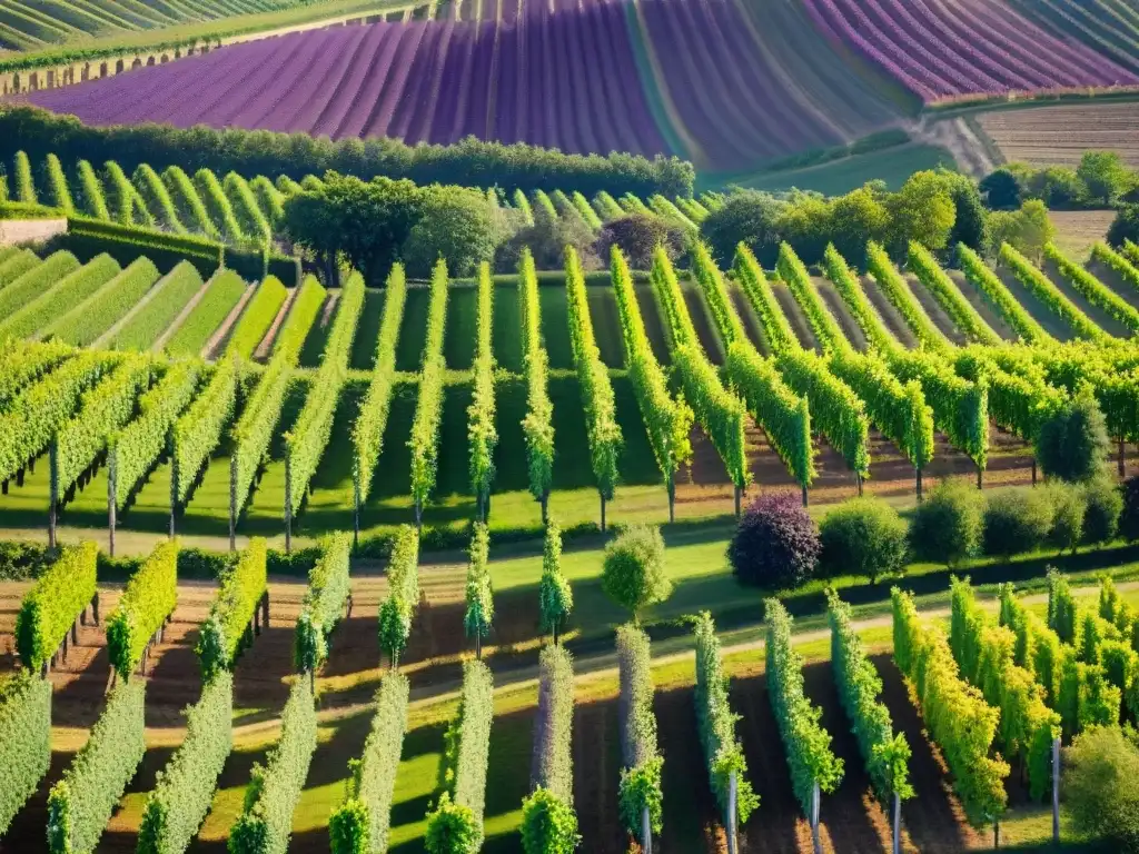 Un mosaico hipnótico de los viñedos en la región vinícola de Burdeos, Francia