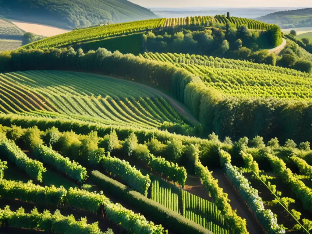 Un mosaico de vinos franceses: viñedos dorados bañados por el sol, pueblos y castillos antiguos entre vegetación exuberante