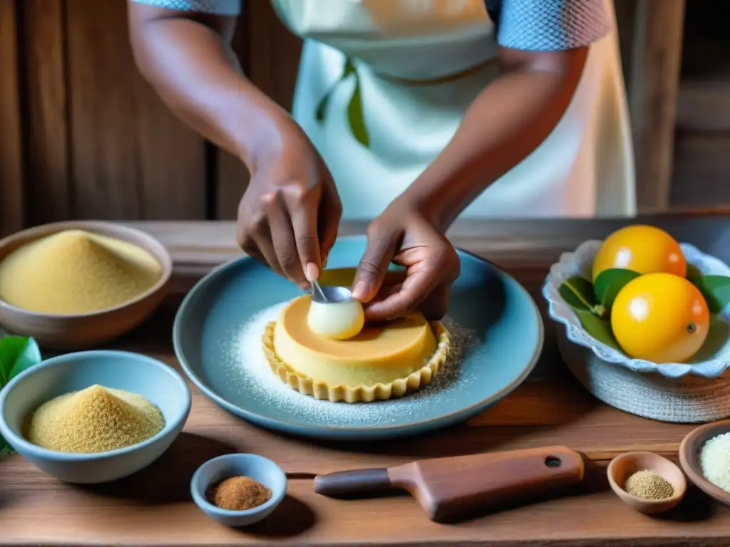 Una mujer de Mayotte prepara un postre tradicional con esmero en una cocina rústica