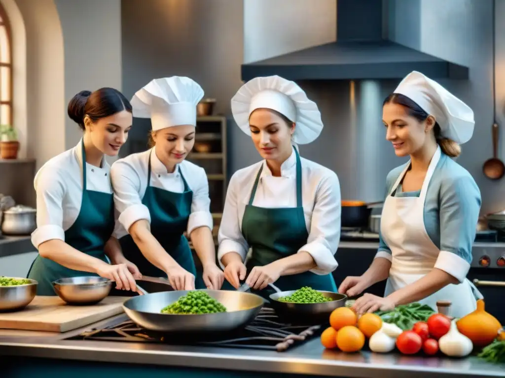 Mujeres chef francesas empoderadas cocinando durante la Revolución Francesa