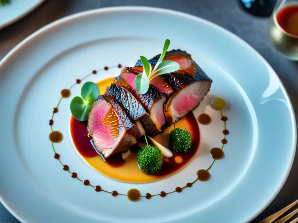 Una obra de arte culinaria francesa con estética en platos franceses, resaltando sofisticación y elegancia en cada detalle