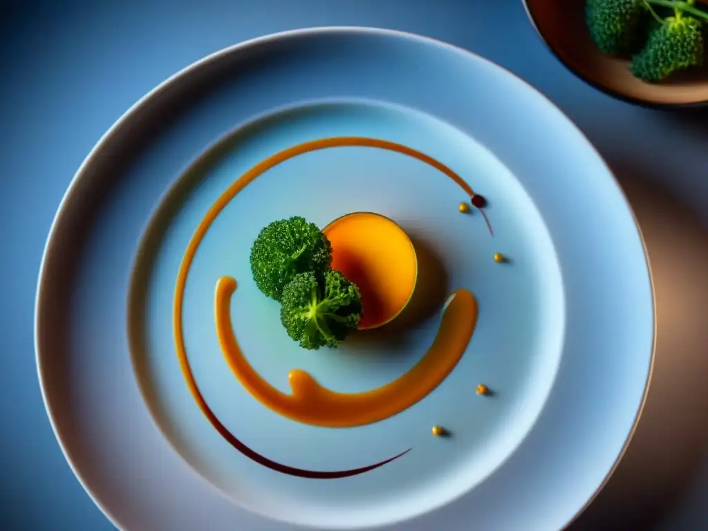 Obra de arte culinaria en restaurante de estrella Michelin, reflejando la sofisticación de la cocina francesa contemporánea