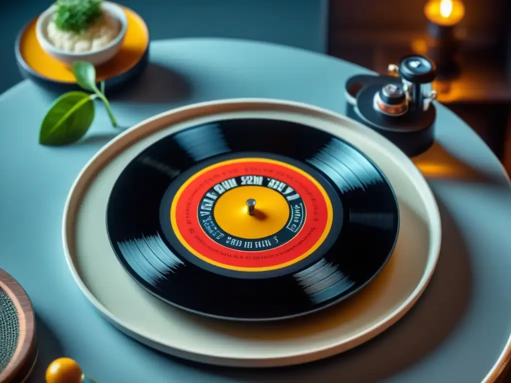 Delicia culinaria francesa con armonía de sabores, colores vibrantes y detalles intrincados, fusionando arte y música en la gastronomía francesa Una obra culinaria francesa con influencia de la música, fusionando sabores y melodías