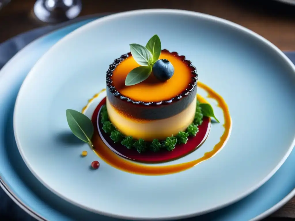 Una obra culinaria francesa exquisitamente presentada en un elegante ambiente de restaurante