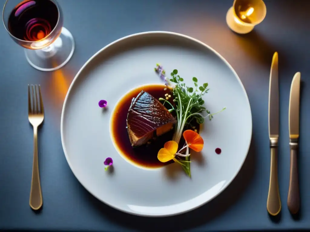 Una obra culinaria innovadora: Coq au Vin francés tradicional con un toque moderno y elegante