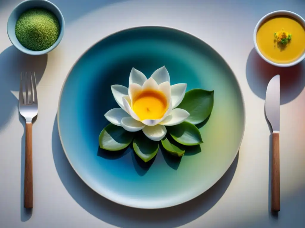 Una obra culinaria moderna inspirada en el impresionismo francés con colores vibrantes y técnicas artísticas, en una cocina rústica