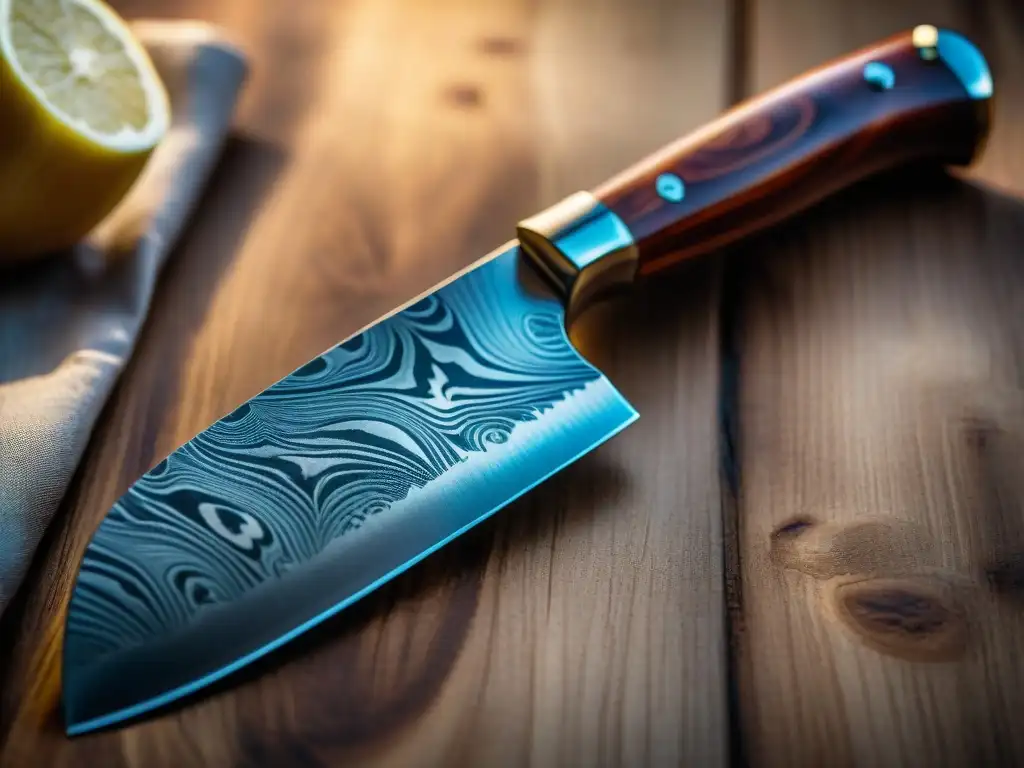 Una obra maestra de la cocina francesa: cuchillo de chef forjado a mano en acero de Damasco, con mango ergonómico de madera