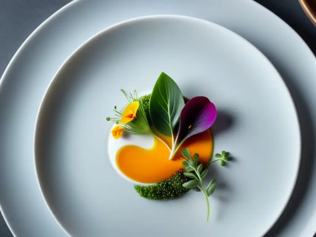 Una obra maestra de la cocina francesa tendencias emergentes: plato moderno con equilibrio de colores y texturas, en ambiente innovador y elegante